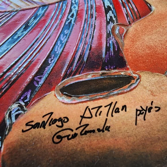 Signed Guatemala Folk Art Noppera-bo-Faceless Style Textured Glossy Colorful - Picture 5 of 12